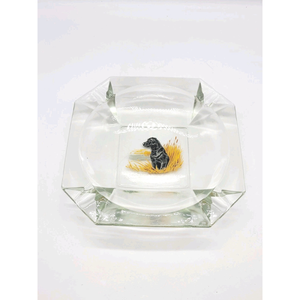 Vintage Octagon Black Lab Ashtray Hunting dog MCM